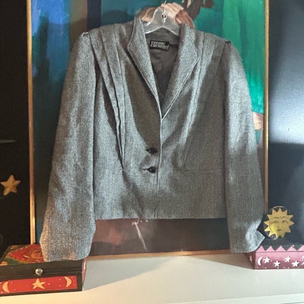 Vintate Creme Caramel Women's Gray Tweed Blazer Jacket